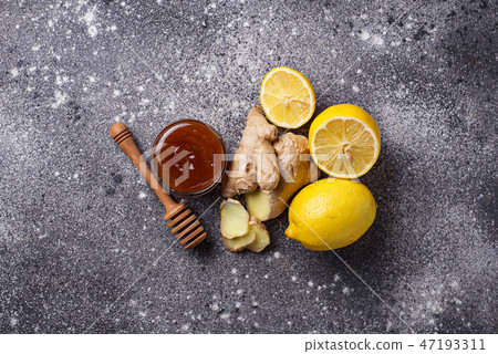 Lemon, ginger and honey. Natural cough and flu remedies. Lemon, ginger and honey. Natural cough and flu remedies. 47193311