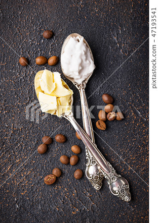 Ingredients for cooking bulletproof coffee. Ingredients for cooking bulletproof coffee. 47193541