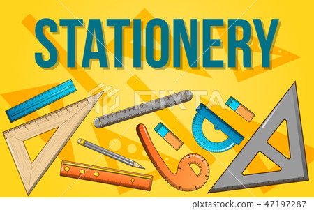 Stationery concept banner, cartoon style Stationery concept banner, cartoon style 47197287