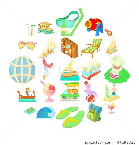 Wedding trip icons set, cartoon style 47198323