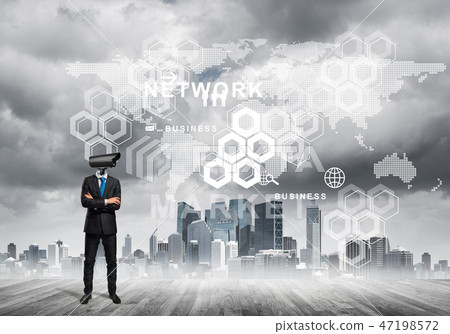 Concept of security and privacy protection with camera headed man 47198572
