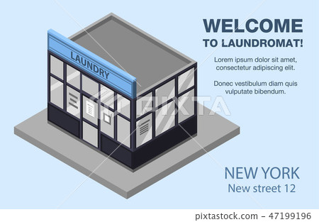 Street laundry building concept background, isometric style 47199196