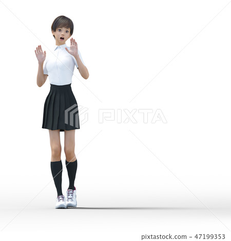 Surprised school girls perming 3DCG illustrations material Surprised school girls perming 3DCG illustrations material 47199353