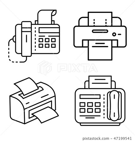 Fax icon set, outline style 47199541