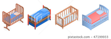 Crib icon set, isometric style 47199933