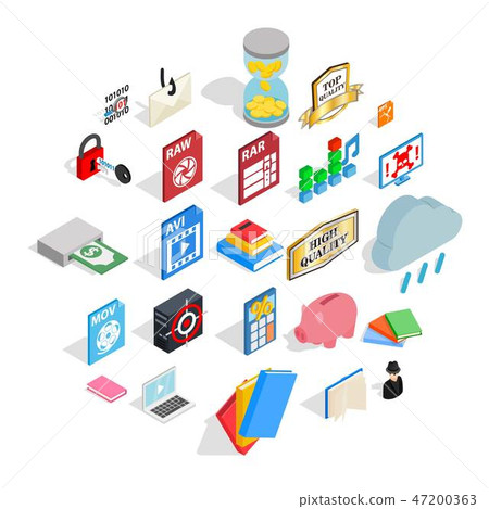 Type icons set, isometric style Type icons set, isometric style 47200363