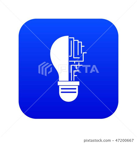 Circuit board inside light bulb icon digital blue 47200667