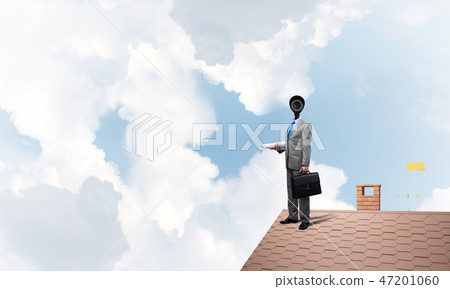 Concept of home security and privacy protection with camera headed man 47201060