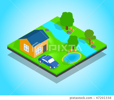 Country house concept banner, isometric style - Stock Illustration ...