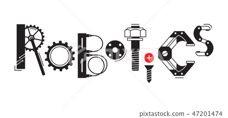 Robotics word. The inscription and letters are stylized in the form of details of robots and Robotics word. The inscription and letters are stylized in the form of details of robots and 47201474
