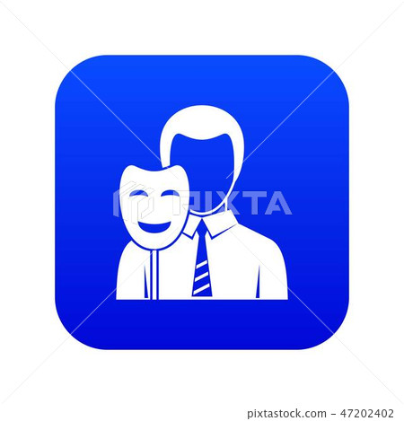 Businessman holding smile mask icon digital blue Businessman holding smile mask icon digital blue 47202402