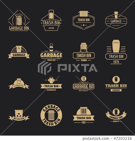 Trash bin logo icons set, simple style 47203216