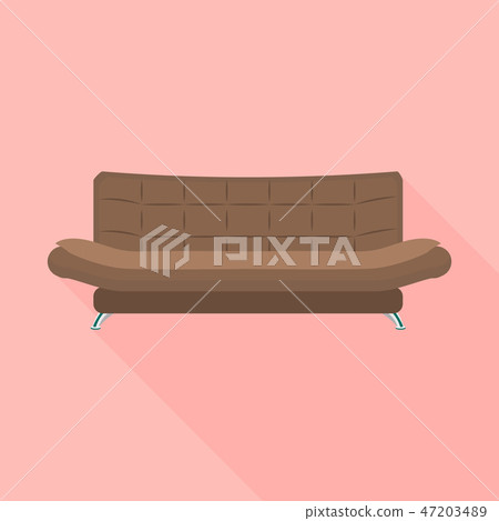 Brown leather sofa icon, flat style 47203489