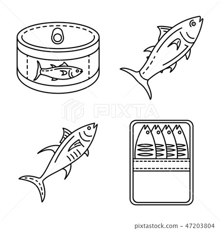 Tuna icon set, outline style Tuna icon set, outline style 47203804