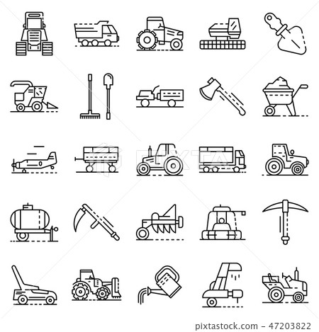 Farming equipment icon set, outline style Farming equipment icon set, outline style 47203822