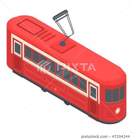 Red tram car icon, isometric style Red tram car icon, isometric style 47204244