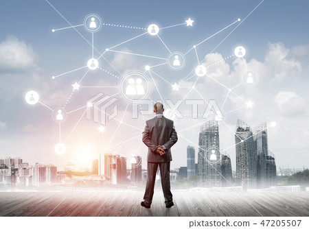 Social connection concept drawn on screen as symbol for teamwork and cooperation Social connection concept drawn on screen as symbol for teamwork and cooperation 47205507