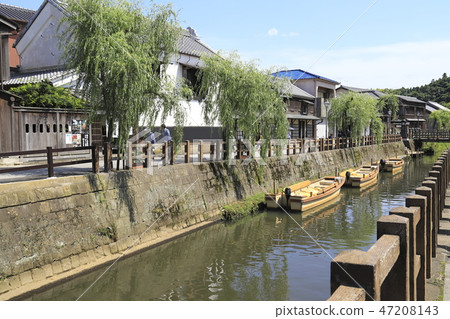 沿Suigoro Sawara Onogawa河千葉Katori的Yanagi和townscape 沿Suigoro Sawara Onogawa河千葉Katori的Yanagi和townscape 47208143