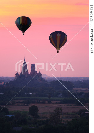 Hot air balloon flying over Wat Tham Sua Hot air balloon flying over Wat Tham Sua 47209151