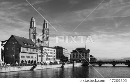 Grossmunster cathedral medieval buildings Zurich Grossmunster cathedral medieval buildings Zurich 47209803