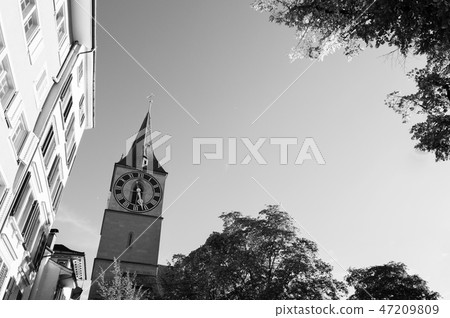 Old medieval clock tower Zurich Old town Altstadt Old medieval clock tower Zurich Old town Altstadt 47209809