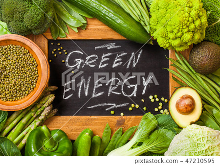 Assorted green toned raw organic vegetables Assorted green toned raw organic vegetables 47210595