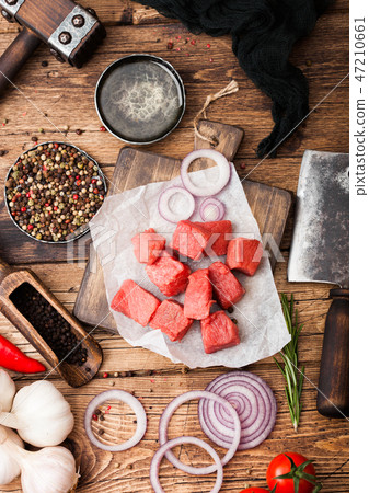 Raw lean diced casserole beef pork steak  47210661