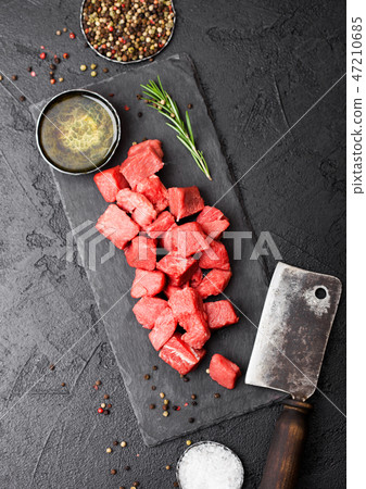 Raw lean diced casserole beef pork steak 47210685