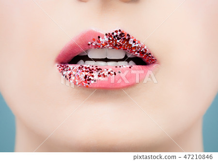 Beautiful female lips closeup. Perfect mouth 47210846