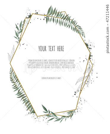 Card with leaves and geometrical frame. Floral poster. Card with leaves and geometrical frame. Floral poster. 47211446