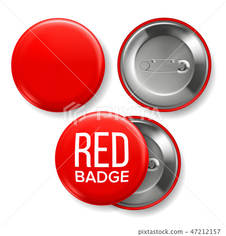 Red Badge Mockup Vector. Pin Brooch Red Button Blank. Two Sides. Front, Back View. Branding Design Red Badge Mockup Vector. Pin Brooch Red Button Blank. Two Sides. Front, Back View. Branding Design 47212157