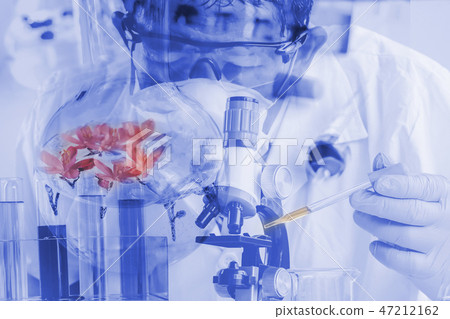 Double exposure Small plants in test tube 47212162
