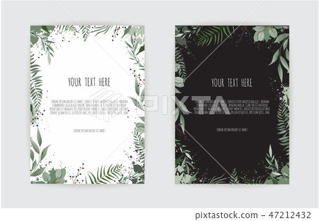 botanic card with wild flowers, leaves. Spring ornament concept. Floral poster, invite. 47212432