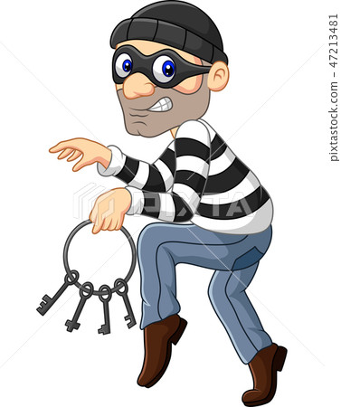 Cartoon thief carrying a bunch of skeleton keys 47213481