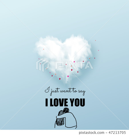 Couple  with 3d heart cloud.  Love concept,  47213705