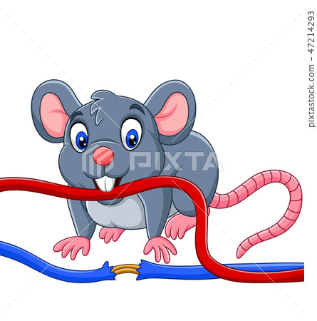 Cartoon mouse biting the cable Cartoon mouse biting the cable 47214293