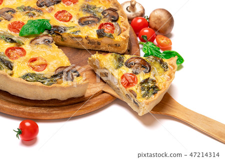 Traditional french Baked homemade quiche pie isolated 47214314