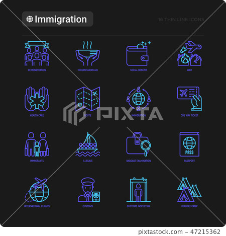 Immigration thin line icons set 47215362