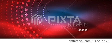 Glowing neon circle line dots, round line design, abstract style on black background. Neon abstract 47215578