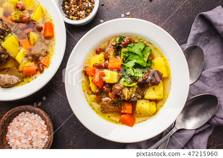 Traditional eintopf soup with meat, beans 47215960
