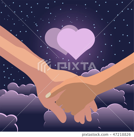 The male and female hand hold together against the The male and female hand hold together against the 47218826