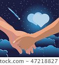 Men's hand holds a woman's hand against the backgr 47218827