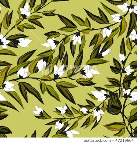 Floral seamless pattern blooming white flowers -插圖素材 [47219664] - PIXTA圖庫