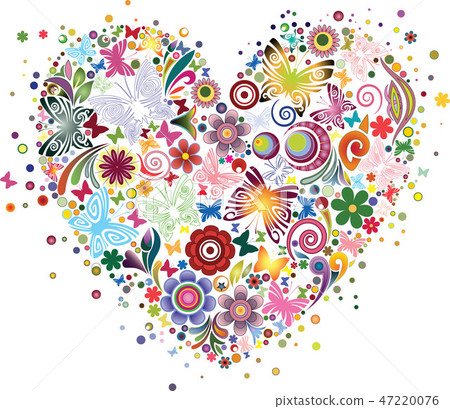 Heart of flowers and butterflies Heart of flowers and butterflies 47220076
