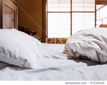 Bed pillows Futon Bedroom interior Japanese style Bed pillows Futon Bedroom interior Japanese style 47220420