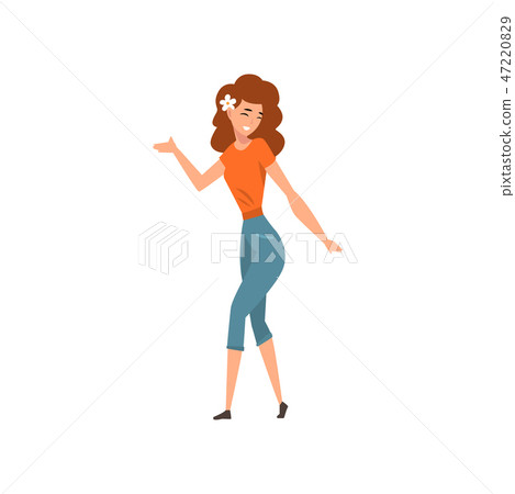 Cheerful attractive woman wearing with flower on her hair vector Illustration 47220829