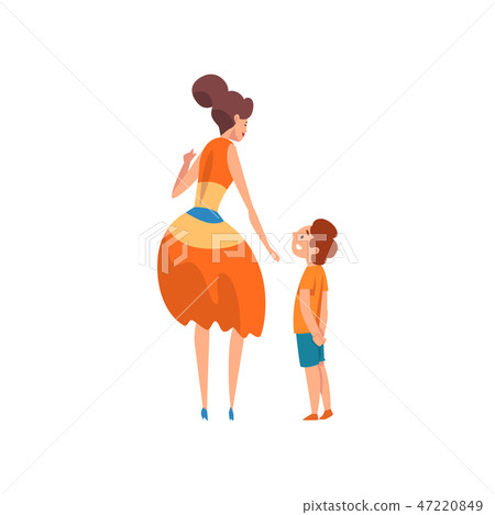 Mother and her son, back view, mother having a good time with her kid, happy family, parenting 47220849