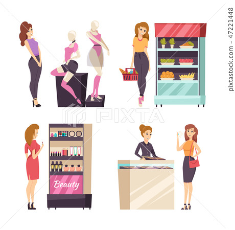 Beauty Cosmetics Products on Shelves Set Vector 47221448