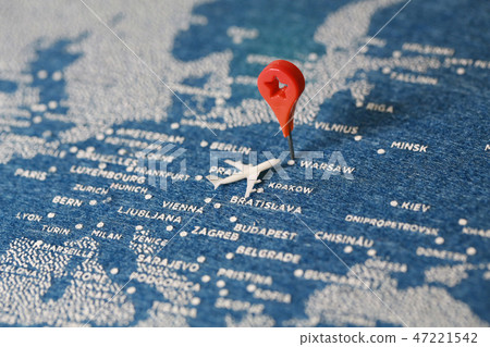 hand made painted map with the plane, Poland 47221542