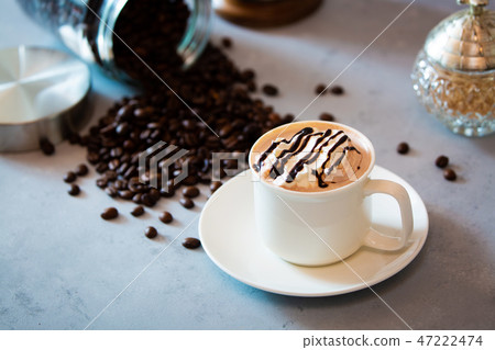 Cafe Mocha Latte With Whipped Cream Stock Photo